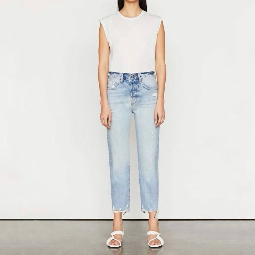 Frame Le Original Slim Straight Jean Distressed Light Wash Rigid Denim Clash 27